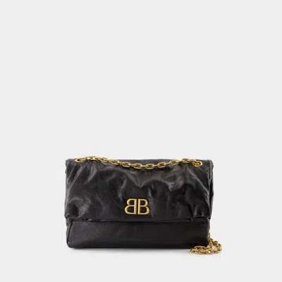 BALENCIAGA MONACO CHAIN M SHOULDER BAG - BALENCIAGA - LEATHER - BLACK
