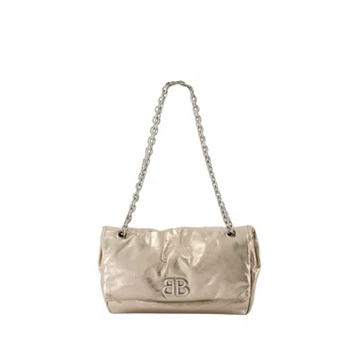 Balenciaga Monaco Small Metallic Leather Shoulder Bag In Beige