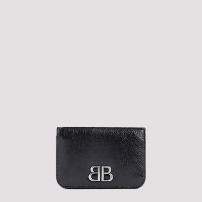 Balenciaga Monaco Fla Ca Hol Lamb Leather Credit Card Case In Black