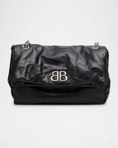 Balenciaga Monaco Flap Leather Chain Shoulder Bag In Black