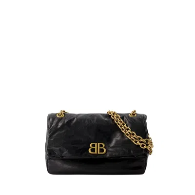 Balenciaga Black Leather Small Monaco Handbag With Chain