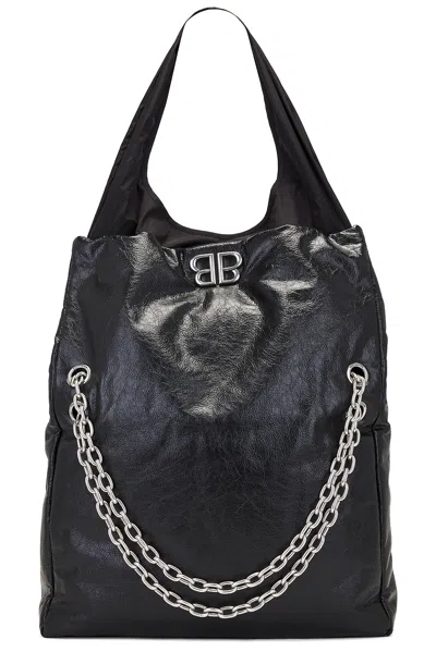 Balenciaga Large Monaco Plus Tote Bag With Chain In Black