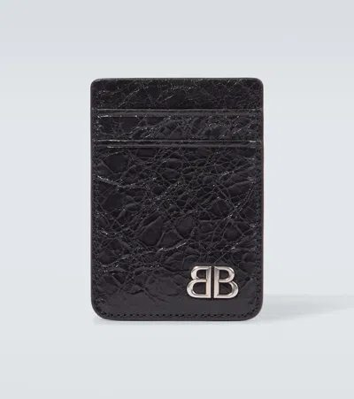 Balenciaga Monaco Leather Card Holder In Black