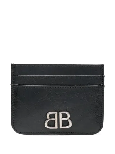 Balenciaga Logo-plaque Leather Cardholder In Black