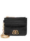 Balenciaga Monaco Leather Card Holder Keychain Attachment In Black