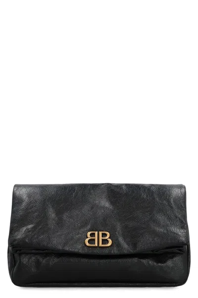 Balenciaga Monaco Leather Clutch In Black