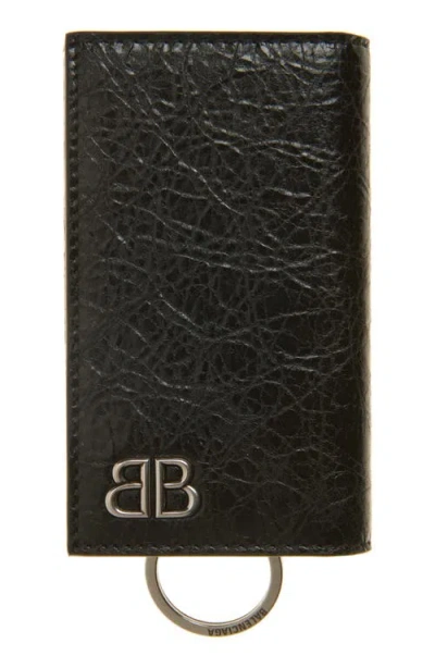 Balenciaga Monaco Leather Key Case In Black