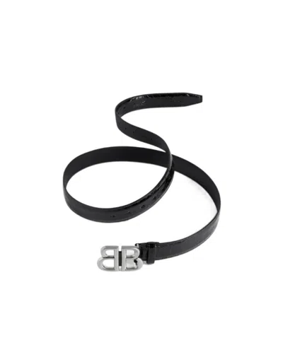 Balenciaga Monaco Logo Plaque Embossed Belt In Black