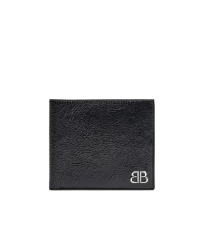 Balenciaga Monaco Logo-plaque Leather Wallet In Black