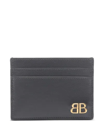 Pre-owned Balenciaga Monaco Logo-plaque Card Case In Black
