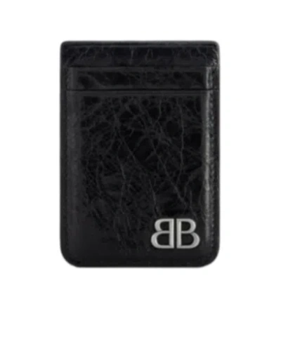 Balenciaga Monaco Magnet Leather Card Holder In Black