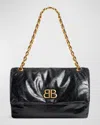 Balenciaga Monaco Crinkled-leather Shoulder Bag In Black