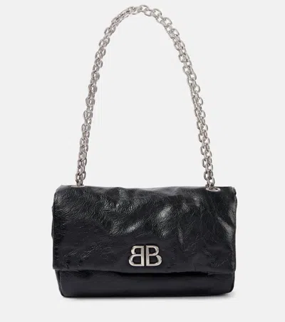 Balenciaga Monaco Medium Leather Shoulder Bag In Black