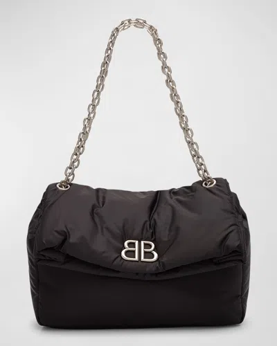 Balenciaga Monaco Medium Recycled Nylon Shoulder Bag In Black