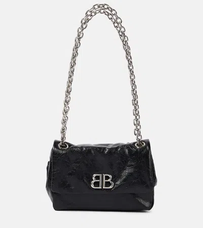 Balenciaga Monaco Mini Bb Leather Shoulder Bag In Black