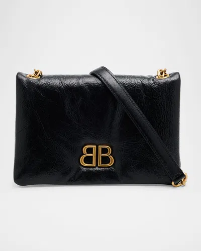 Balenciaga Monaco Nano Puffy Shiny Leather Crossbody Bag In Black