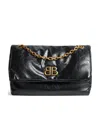 Balenciaga Black Leather Small Monaco Handbag With Chain In Black