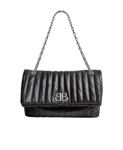 Balenciaga Monaco Quilted Shoulder Bag In Black