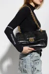 Balenciaga Black Leather Small Monaco Handbag With Chain In Black