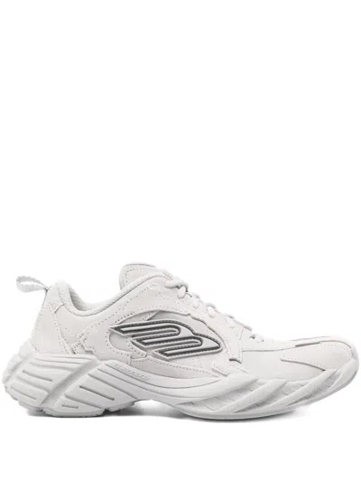 Balenciaga Monday Rubber-trimmed Leather Sneakers In Gray