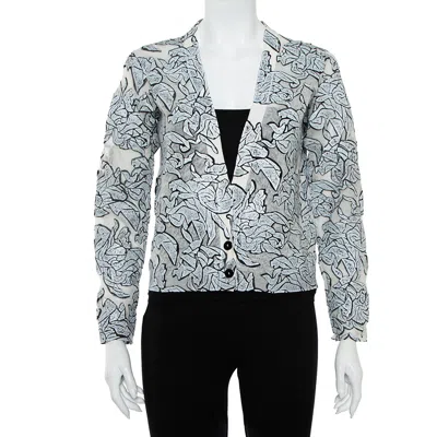 Pre-owned Balenciaga Monochrome Textured Knit Button Front Cropped Cardigan S In White