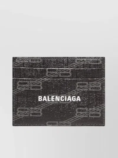 Balenciaga Monogram Compact Cotton Blend Card Holder In Black