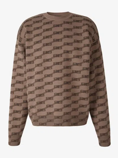 Balenciaga Monogram Cotton Sweater In Brown