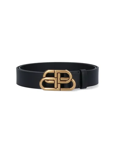 Balenciaga Monogram Leather Belt In Black