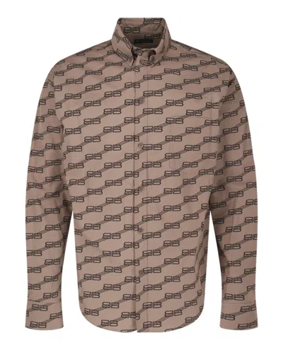 Balenciaga Monogram Long Sleeve Shirt In Neutral