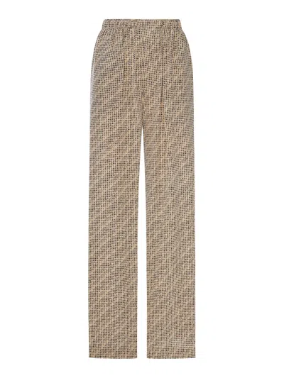 Balenciaga Monogram Pants In Beige And Black Silk Crepe In Brown