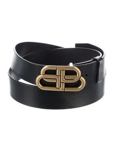 Pre-owned Balenciaga Monogram Pattern Leather Belt In Black