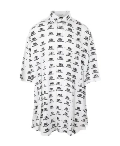 Balenciaga Monogram-pattern Print Shirt In White