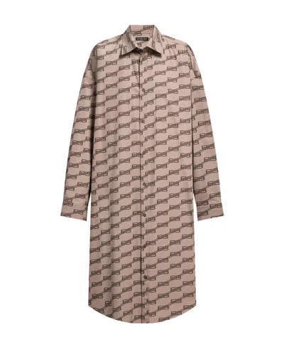 Balenciaga Monogram-print Long-sleeve Shirtdress In Nude