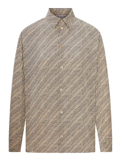 Balenciaga Monogram Shirt In Silk Crepe In Neutral