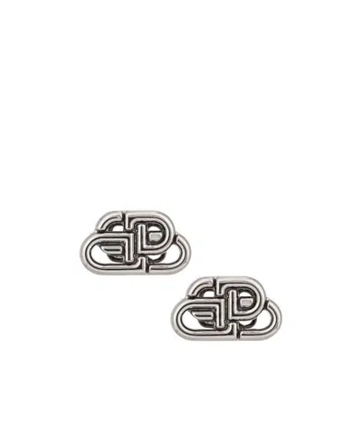 Balenciaga Monogram Stud Earrings In Gray