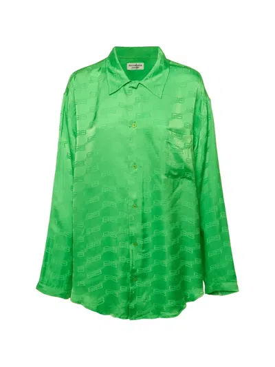 Pre-owned Balenciaga Monogram-pattern Button-down Shirt In Green
