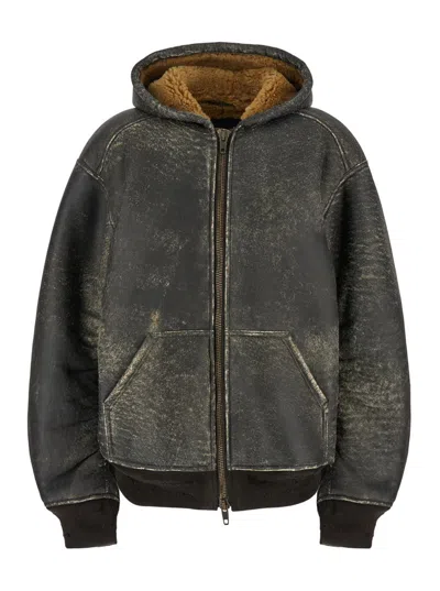 Balenciaga Montone Con Cappuccio E Zip In Shearling Marrone Donna In Brown