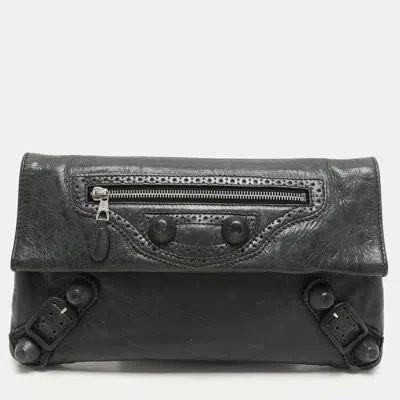 Pre-owned Balenciaga Moss Green Leather Classic Giant Envelope Clutch