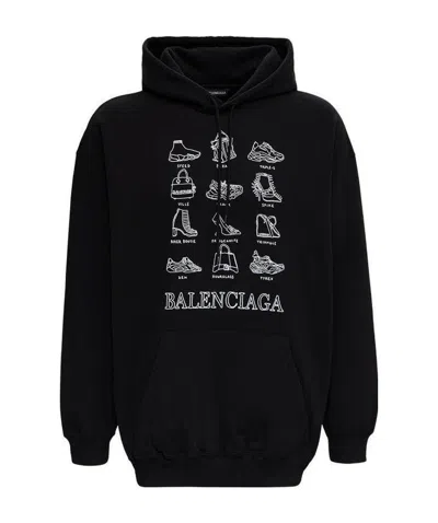 Balenciaga Motif-print Logo Hoodie In Black