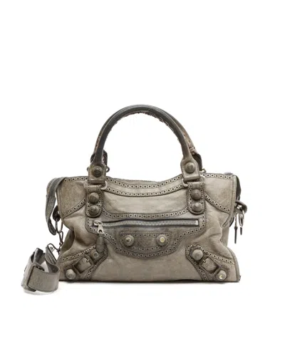 Balenciaga Motocross Classic City Brogues Bag In Gray