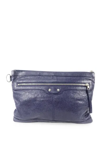 Pre-owned Balenciaga Motocross Classic Clutch Bag In Blue