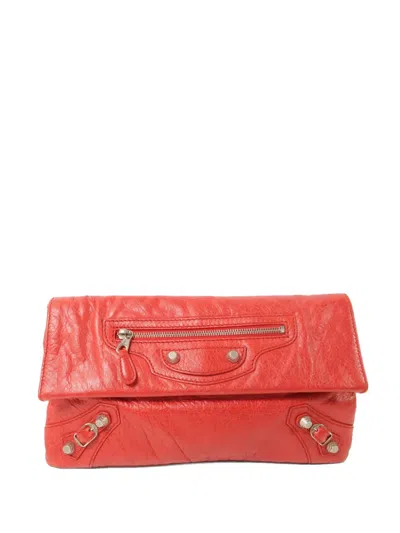 Pre-owned Balenciaga Motocross Giant 12 Envelope Calfskin Clutch Bag In Red