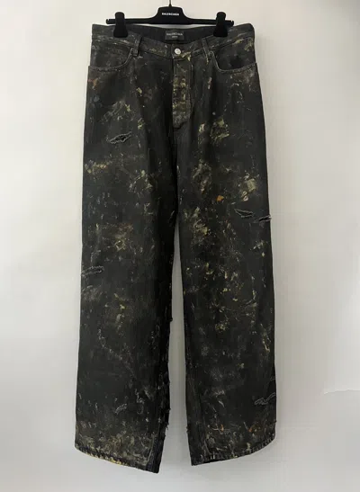 Pre-owned Balenciaga Mud Super Destroyed Baggy Jeans In Black