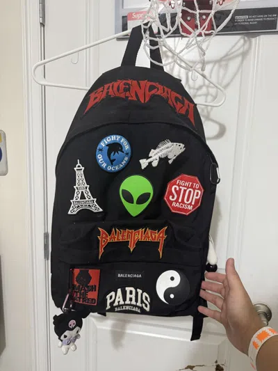 Pre-owned Balenciaga Multi Patch Backpack In Black