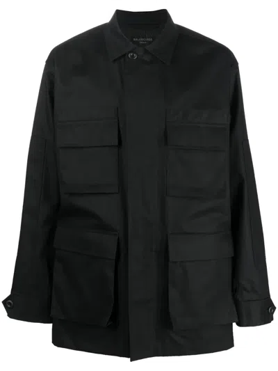 Balenciaga Classic Cargo Jacket With Shirt Collar In Black