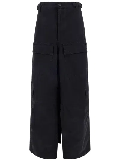 Balenciaga Apron Cotton Cargo Maxi Skirt In Black