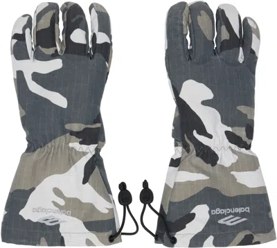 Balenciaga Multicolor 3b Sports Icon Ski Gloves In Camo/grey/white