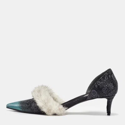 Pre-owned Balenciaga Multicolor Brocade Fabric And Mink Fur Pumps Size 40.5