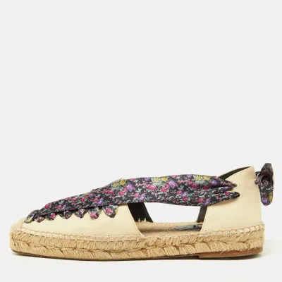 Pre-owned Balenciaga Multicolor Canvas And Floral Print Lace Up Espadrille Flat Sandals Size 36 In Beige