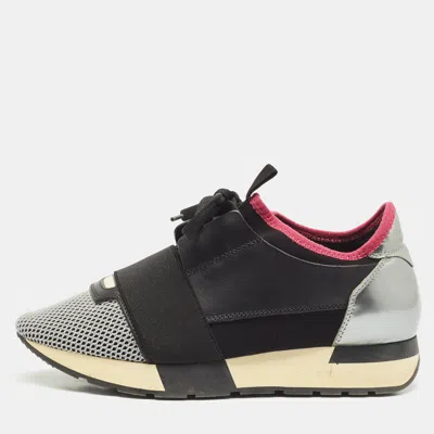 Pre-owned Balenciaga Multicolor Fabric And Leather Race Runner Lace Up Sneakers Size 37